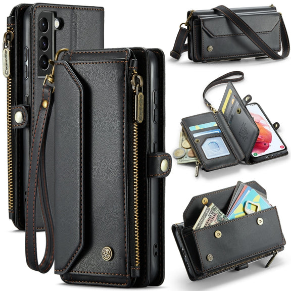 For Samsung Galaxy S21 5G CaseMe C36 Card Slots Zipper Wallet RFID Anti-theft Leather Phone Case(Black)