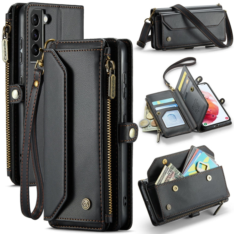 For Samsung Galaxy S21 5G CaseMe C36 Card Slots Zipper Wallet RFID Anti-theft Leather Phone Case(Black) - free shipping - PMC Jewellery - Order now!