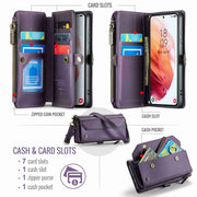 For Samsung Galaxy S21 5G CaseMe C36 Card Slots Zipper Wallet RFID Anti-theft Leather Phone Case(Purple)
