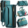 For Samsung Galaxy S21 5G CaseMe C36 Card Slots Zipper Wallet RFID Anti-theft Leather Phone Case(Blue-green) - free shipping - PMC Jewellery - Order now!