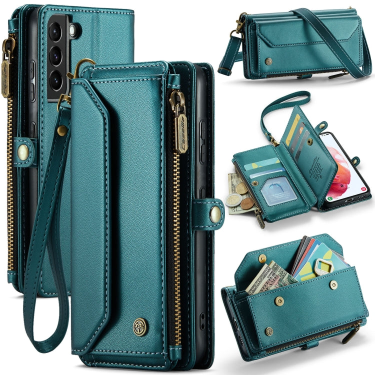 For Samsung Galaxy S21 5G CaseMe C36 Card Slots Zipper Wallet RFID Anti-theft Leather Phone Case(Blue-green) - free shipping - PMC Jewellery - Order now!