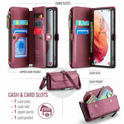 For Samsung Galaxy S21 5G CaseMe C36 Card Slots Zipper Wallet RFID Anti-theft Leather Phone Case(Wine Red)