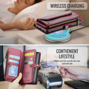 For Samsung Galaxy S21 5G CaseMe C36 Card Slots Zipper Wallet RFID Anti-theft Leather Phone Case(Wine Red)