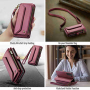 For Samsung Galaxy S21 5G CaseMe C36 Card Slots Zipper Wallet RFID Anti-theft Leather Phone Case(Wine Red)