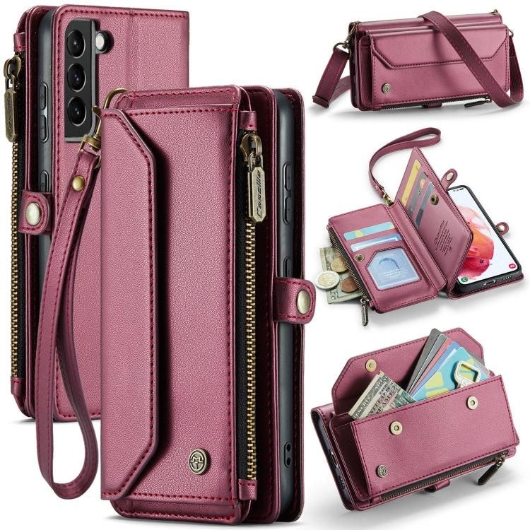 For Samsung Galaxy S21 5G CaseMe C36 Card Slots Zipper Wallet RFID Anti-theft Leather Phone Case(Wine Red) - free shipping - PMC Jewellery - Order now!