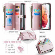 For Samsung Galaxy S21 5G CaseMe C36 Card Slots Zipper Wallet RFID Anti-theft Leather Phone Case(Pink)