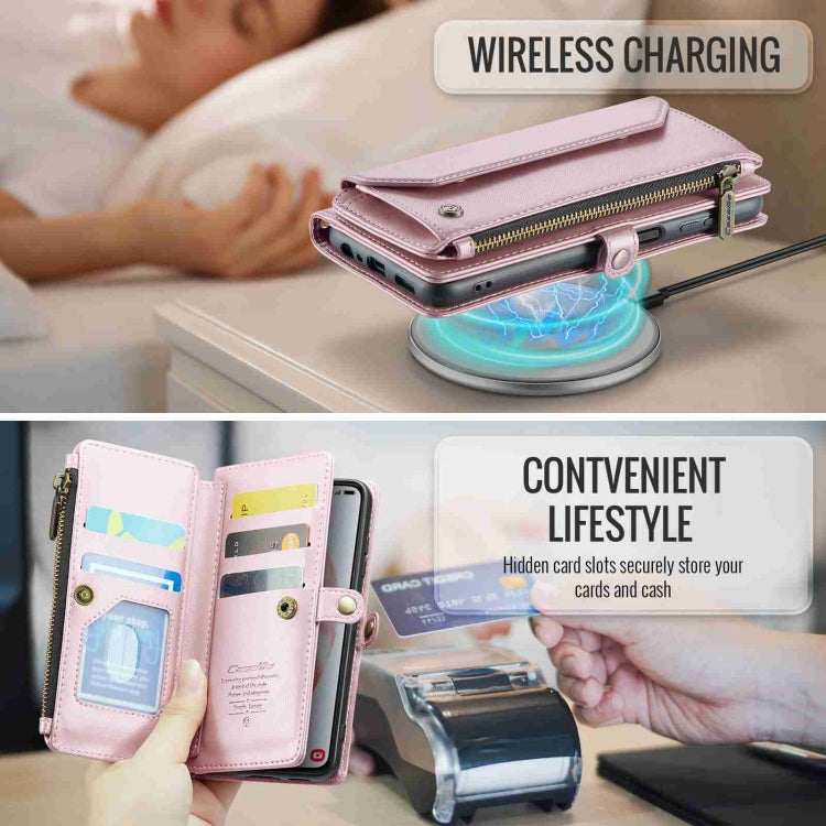 For Samsung Galaxy S21 5G CaseMe C36 Card Slots Zipper Wallet RFID Anti-theft Leather Phone Case(Pink)