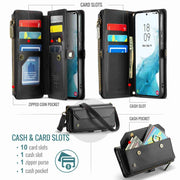 For Samsung Galaxy S22+ 5G CaseMe C36 Card Slots Zipper Wallet RFID Anti-theft Leather Phone Case(Black)
