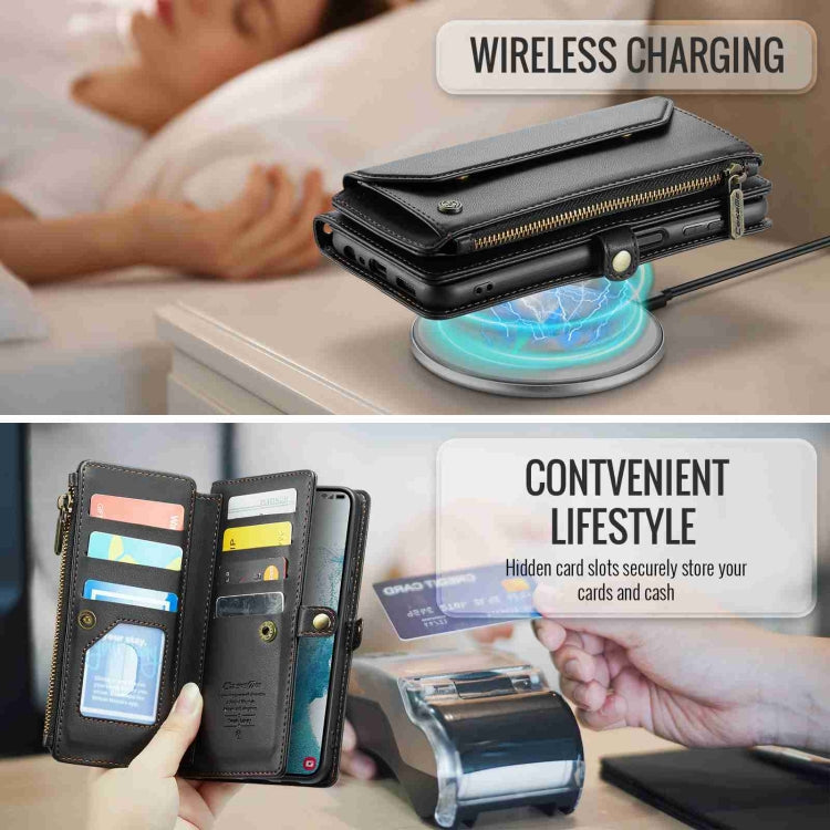For Samsung Galaxy S22+ 5G CaseMe C36 Card Slots Zipper Wallet RFID Anti-theft Leather Phone Case(Black)