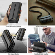 For Samsung Galaxy S22+ 5G CaseMe C36 Card Slots Zipper Wallet RFID Anti-theft Leather Phone Case(Black)