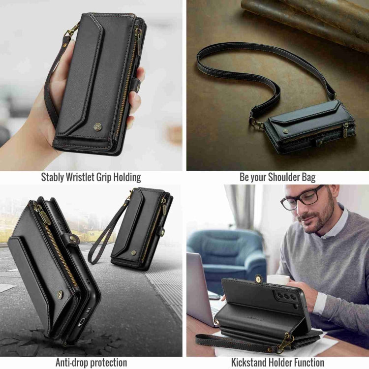 For Samsung Galaxy S22+ 5G CaseMe C36 Card Slots Zipper Wallet RFID Anti-theft Leather Phone Case(Black)