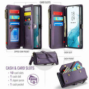 For Samsung Galaxy S22+ 5G CaseMe C36 Card Slots Zipper Wallet RFID Anti-theft Leather Phone Case(Purple)
