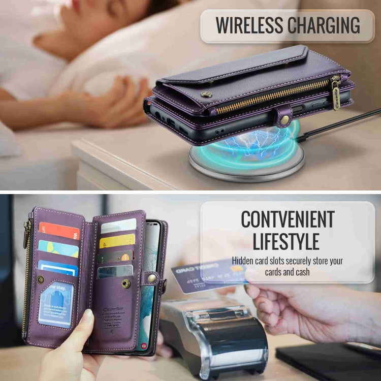 For Samsung Galaxy S22+ 5G CaseMe C36 Card Slots Zipper Wallet RFID Anti-theft Leather Phone Case(Purple)