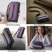 For Samsung Galaxy S22+ 5G CaseMe C36 Card Slots Zipper Wallet RFID Anti-theft Leather Phone Case(Purple)