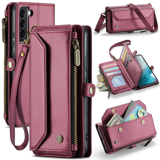 For Samsung Galaxy S22+ 5G CaseMe C36 Card Slots Zipper Wallet RFID Anti-theft Leather Phone Case(Wine Red) - free shipping - PMC Jewellery - Order now!