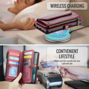 For Samsung Galaxy S22+ 5G CaseMe C36 Card Slots Zipper Wallet RFID Anti-theft Leather Phone Case(Wine Red)