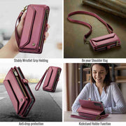 For Samsung Galaxy S22+ 5G CaseMe C36 Card Slots Zipper Wallet RFID Anti-theft Leather Phone Case(Wine Red)