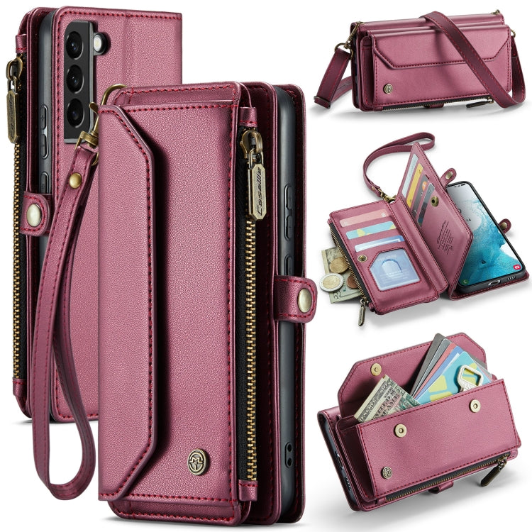 For Samsung Galaxy S22+ 5G CaseMe C36 Card Slots Zipper Wallet RFID Anti-theft Leather Phone Case(Wine Red) - free shipping - PMC Jewellery - Order now!