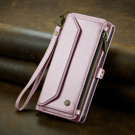 For Samsung Galaxy S22+ 5G CaseMe C36 Card Slots Zipper Wallet RFID Anti-theft Leather Phone Case(Pink)