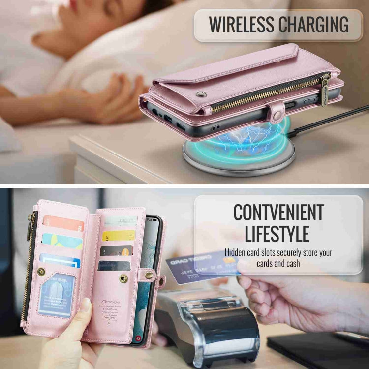 For Samsung Galaxy S22+ 5G CaseMe C36 Card Slots Zipper Wallet RFID Anti-theft Leather Phone Case(Pink)