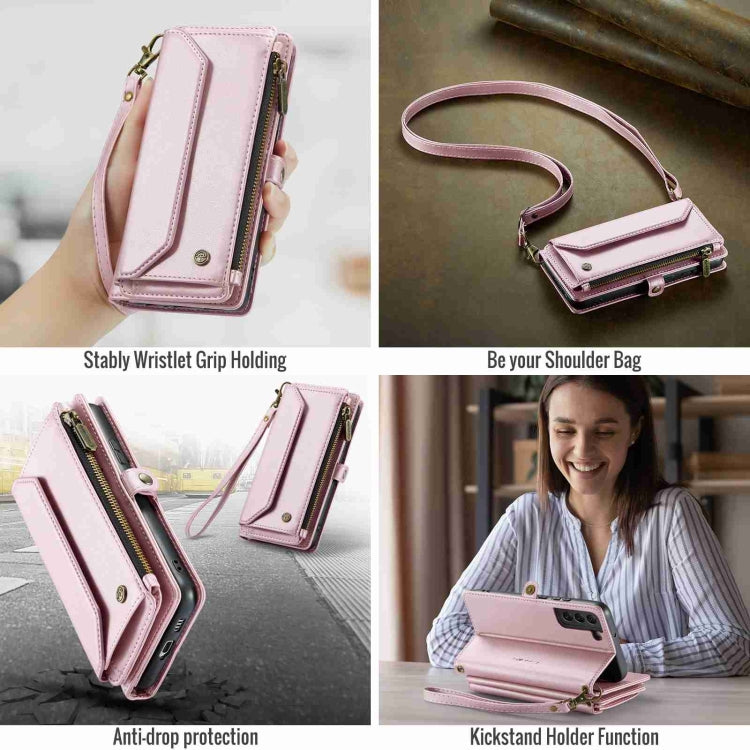 For Samsung Galaxy S22+ 5G CaseMe C36 Card Slots Zipper Wallet RFID Anti-theft Leather Phone Case(Pink)
