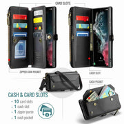 For Samsung Galaxy S22 Ultra 5G CaseMe C36 Card Slots Zipper Wallet RFID Anti-theft Leather Phone Case(Black)