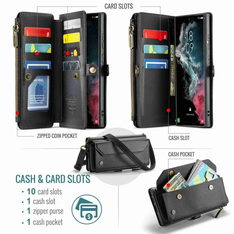 For Samsung Galaxy S22 Ultra 5G CaseMe C36 Card Slots Zipper Wallet RFID Anti-theft Leather Phone Case(Black)