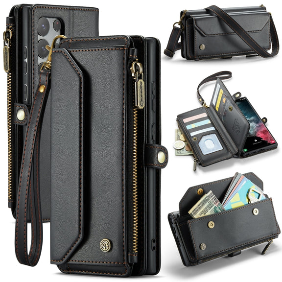 For Samsung Galaxy S22 Ultra 5G CaseMe C36 Card Slots Zipper Wallet RFID Anti-theft Leather Phone Case(Black)