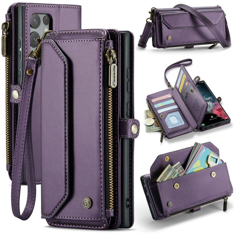 For Samsung Galaxy S22 Ultra 5G CaseMe C36 Card Slots Zipper Wallet RFID Anti-theft Leather Phone Case(Purple) - free shipping - PMC Jewellery - Order now!