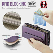 For Samsung Galaxy S22 Ultra 5G CaseMe C36 Card Slots Zipper Wallet RFID Anti-theft Leather Phone Case(Purple)