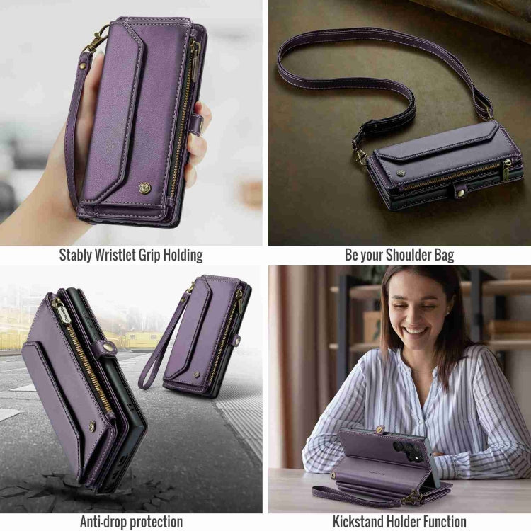 For Samsung Galaxy S22 Ultra 5G CaseMe C36 Card Slots Zipper Wallet RFID Anti-theft Leather Phone Case(Purple)