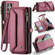 For Samsung Galaxy S22 Ultra 5G CaseMe C36 Card Slots Zipper Wallet RFID Anti-theft Leather Phone Case(Wine Red)