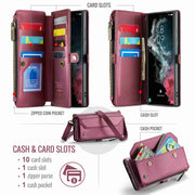 For Samsung Galaxy S22 Ultra 5G CaseMe C36 Card Slots Zipper Wallet RFID Anti-theft Leather Phone Case(Wine Red)