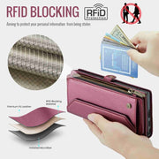 For Samsung Galaxy S22 Ultra 5G CaseMe C36 Card Slots Zipper Wallet RFID Anti-theft Leather Phone Case(Wine Red)