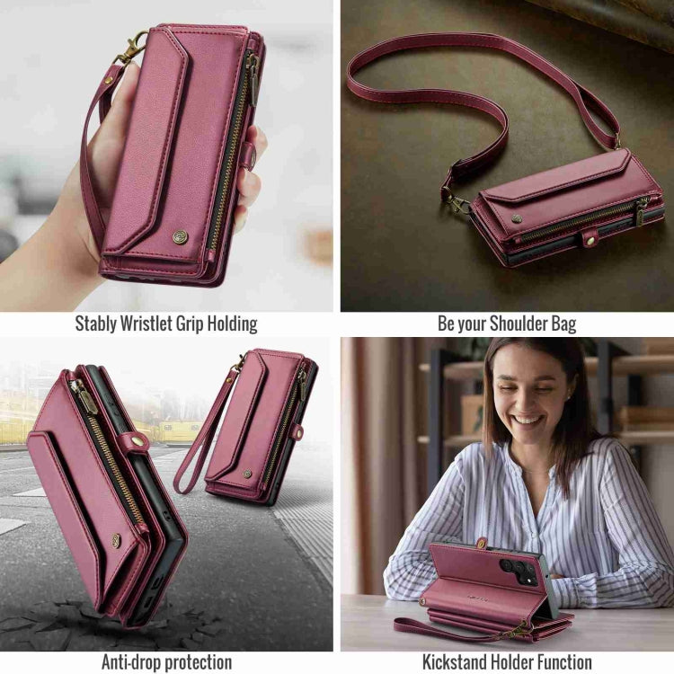 For Samsung Galaxy S22 Ultra 5G CaseMe C36 Card Slots Zipper Wallet RFID Anti-theft Leather Phone Case(Wine Red)