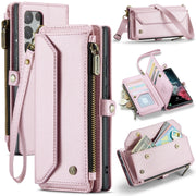 For Samsung Galaxy S22 Ultra 5G CaseMe C36 Card Slots Zipper Wallet RFID Anti-theft Leather Phone Case(Pink)