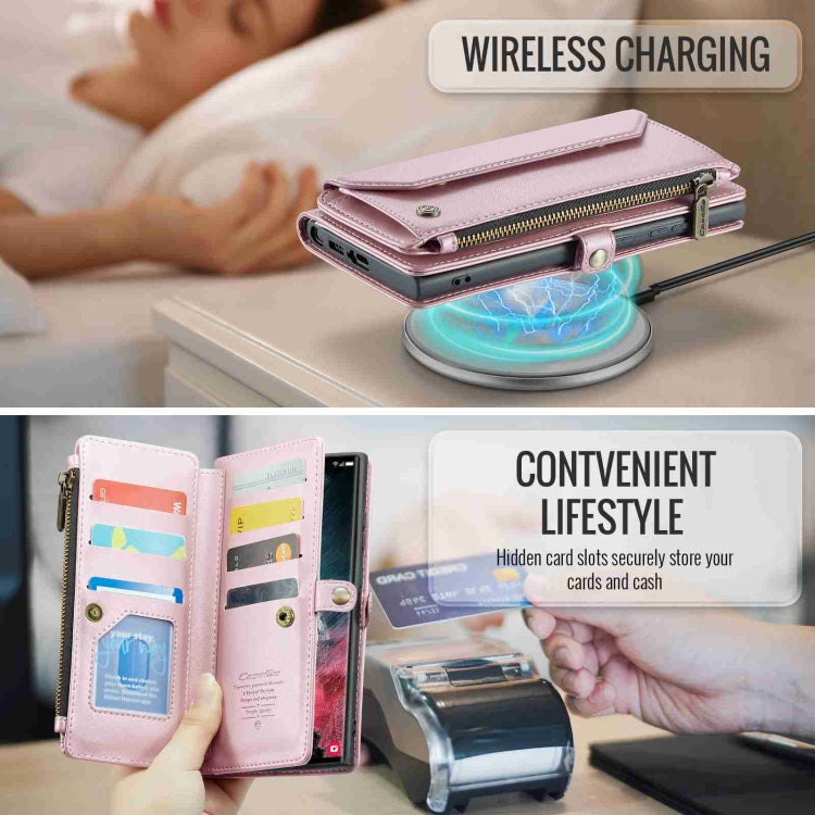 For Samsung Galaxy S22 Ultra 5G CaseMe C36 Card Slots Zipper Wallet RFID Anti-theft Leather Phone Case(Pink)