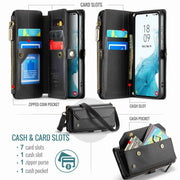 For Samsung Galaxy S22 5G CaseMe C36 Card Slots Zipper Wallet RFID Anti-theft Leather Phone Case(Black)
