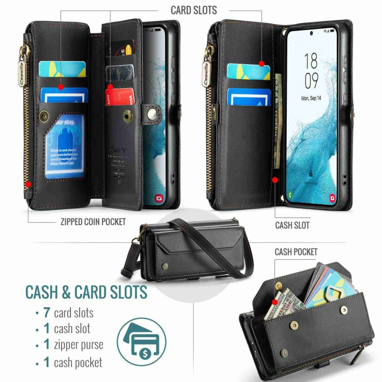 For Samsung Galaxy S22 5G CaseMe C36 Card Slots Zipper Wallet RFID Anti-theft Leather Phone Case(Black)