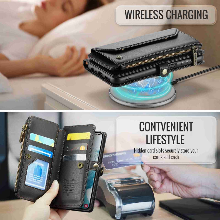 For Samsung Galaxy S22 5G CaseMe C36 Card Slots Zipper Wallet RFID Anti-theft Leather Phone Case(Black)