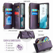 For Samsung Galaxy S22 5G CaseMe C36 Card Slots Zipper Wallet RFID Anti-theft Leather Phone Case(Purple)