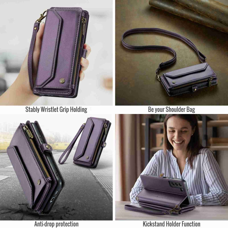 For Samsung Galaxy S22 5G CaseMe C36 Card Slots Zipper Wallet RFID Anti-theft Leather Phone Case(Purple)