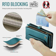 For Samsung Galaxy S22 5G CaseMe C36 Card Slots Zipper Wallet RFID Anti-theft Leather Phone Case(Blue-green)