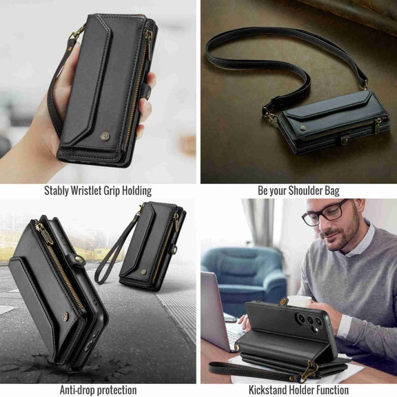 For Samsung Galaxy S23 FE 5G CaseMe C36 Card Slots Zipper Wallet RFID Anti-theft Leather Phone Case(Black)