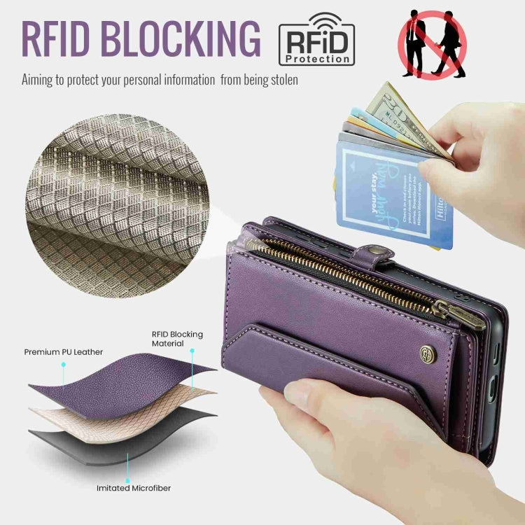 For Samsung Galaxy S23 FE 5G CaseMe C36 Card Slots Zipper Wallet RFID Anti-theft Leather Phone Case(Purple)