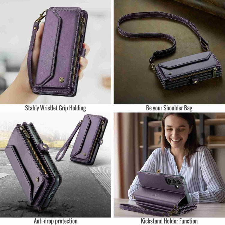 For Samsung Galaxy S23 FE 5G CaseMe C36 Card Slots Zipper Wallet RFID Anti-theft Leather Phone Case(Purple)