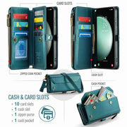 For Samsung Galaxy S23 FE 5G CaseMe C36 Card Slots Zipper Wallet RFID Anti-theft Leather Phone Case(Blue-green)