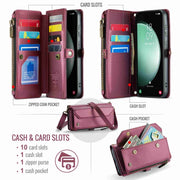 For Samsung Galaxy S23 FE 5G CaseMe C36 Card Slots Zipper Wallet RFID Anti-theft Leather Phone Case(Wine Red)