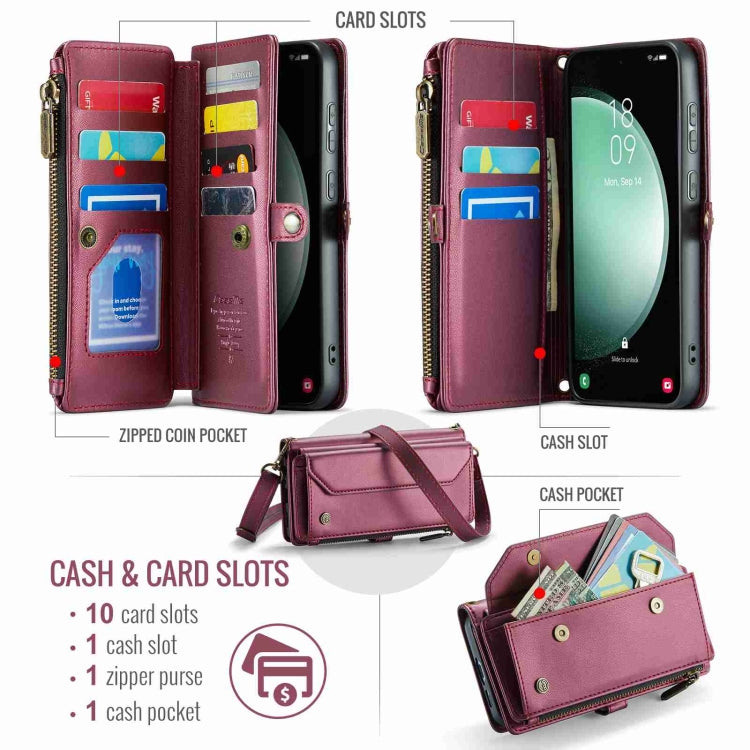 For Samsung Galaxy S23 FE 5G CaseMe C36 Card Slots Zipper Wallet RFID Anti-theft Leather Phone Case(Wine Red)
