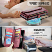 For Samsung Galaxy S23 FE 5G CaseMe C36 Card Slots Zipper Wallet RFID Anti-theft Leather Phone Case(Wine Red)